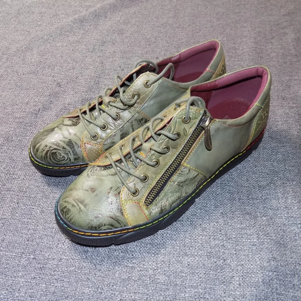L'Artiste Spring Step Danli-Bloom Shoes Women 42 Olive Green Leather Good Floral